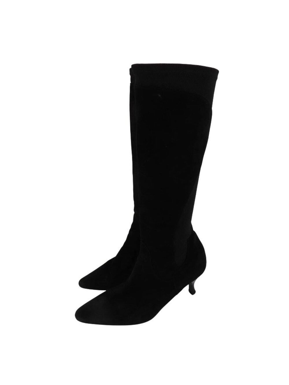 Aquatalia Women 8.5 Black Suede Knit Stretch Kitten Heel Boots Pointed Toe Zip